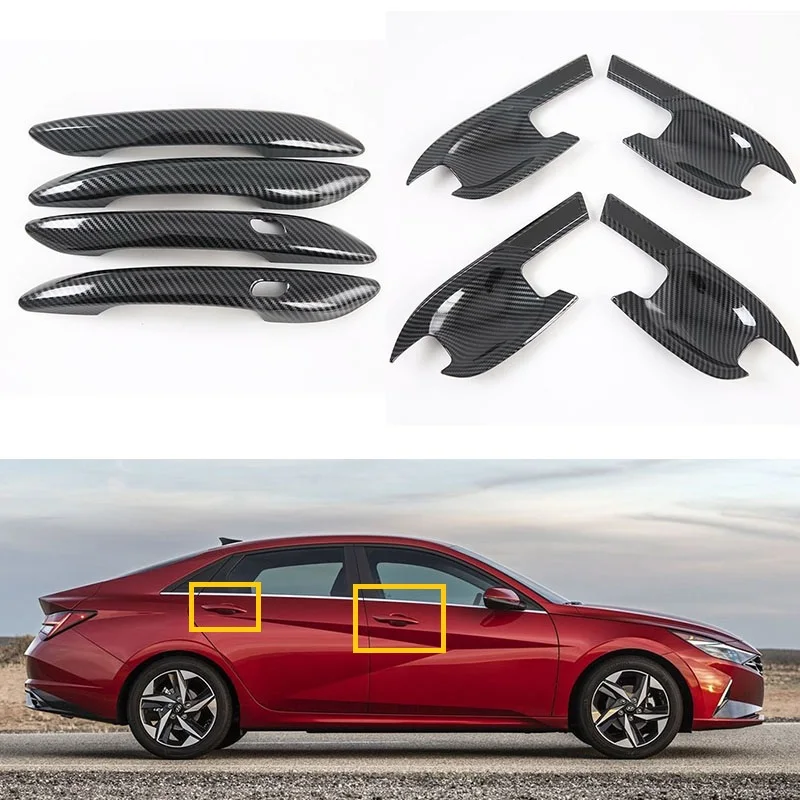 

Крышка дверной ручки из углеродного волокна и накладка на чашу, аксессуары для стайлинга автомобилей для Hyundai Elantra CN7 2020 2021