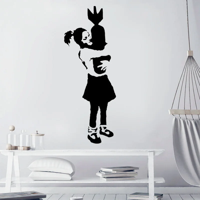 Bomb Hugger Girl Wall Sticker Banksy Urban Vinyl Wall Art Decals Home Decoration Room Bedroom Interior Murals Wallpaper 4466