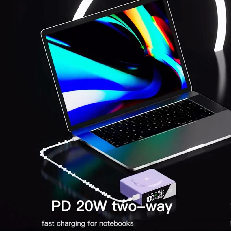 باور بانك لاسلكي 20000 مللي أمبير في الساعة محمول 3 في 1 USB C PD20W شاحن سريع باور بانك مغناطيسي لأجهزة الكمبيوتر المحمولة Magsafe iPhone 15 Xiaomi