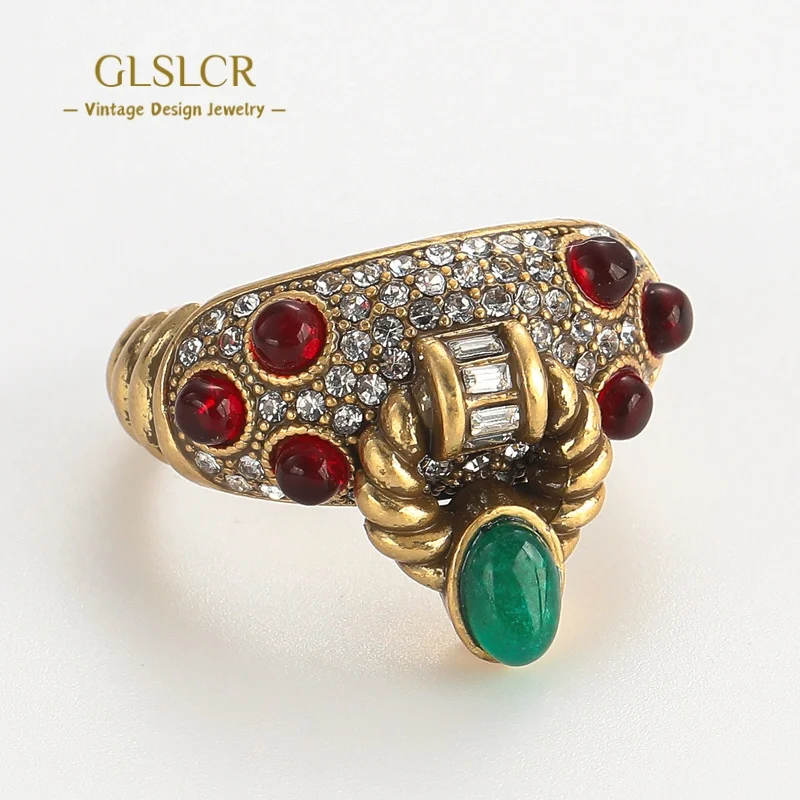 

Vintage Crown Rings Ram Horn For Women Gold Color Green Red Stone Luxury Quality Jewelry Retro Accessories 2025 Anniversary