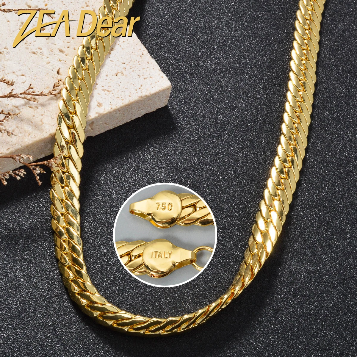 Italy 750 18k Gold Plated Snake Chain Luxury Copper Necklace For Man Jewelry Women Neck Accessories For Friends Gifts