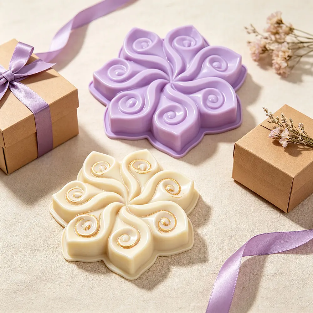 Flower Shape Food‑Grade Silicone Cake Mold, 7‑Cavity Swirl Baking Pan for Jello,Bread, Muffin,Oven & Microwave Safe Baking Tools