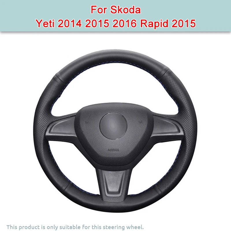 

DIY Car Steering Wheel Cover For Skoda Yeti 2014 2015 2016 Rapid 2015 Artificial Leather Cover For Steering Wheel Original Black