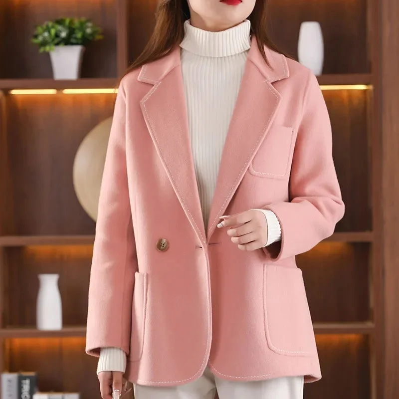 Thickened Woolen Coat For Women Autumn Winter New Style Age-Defying Korean Version Warm Medium-Length Loose Short Person Jacket
