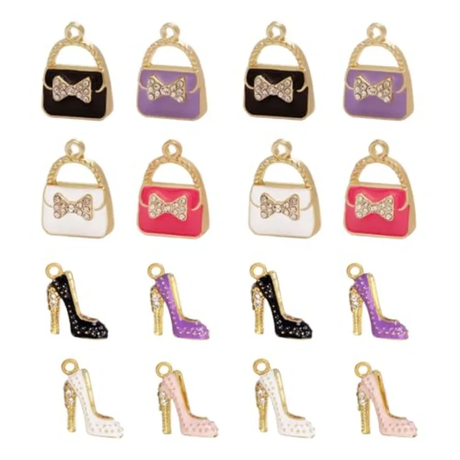 

High Heel Shoe Purse Bag Pendants, 4 Colors, 6 Pieces Fashion Women, Rhinestone Keychain, Necklace Bracelet Earring Beads, DIY