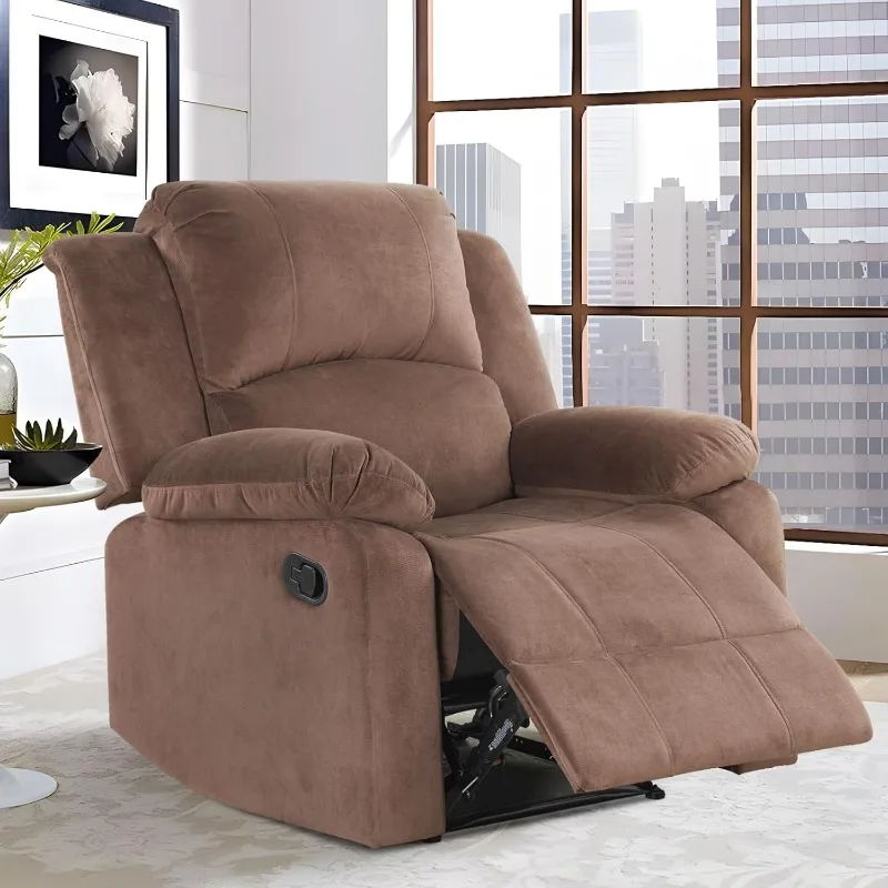 Manual Recliner Chair, Soft Fabric Overstuffed Recliner Single Sofa Recliner for Living Room, Heavy Duty and Safety Reclining