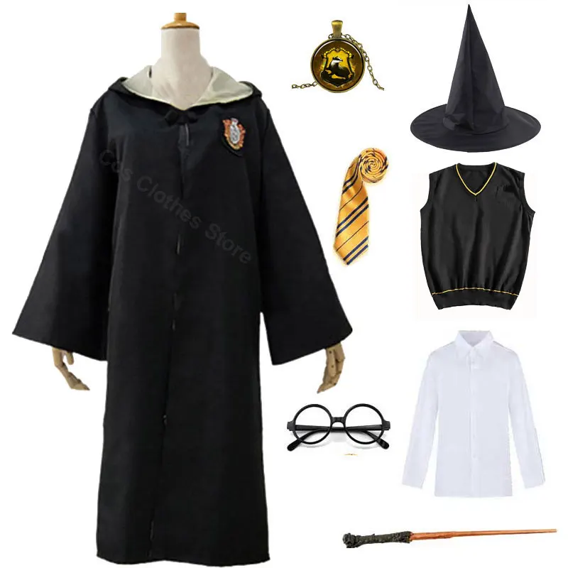 Magic College Uniform For Kids Adult Hufflepuff Slytherin Style Robe Cloak Sweater Heromions Cosplay HalloweeCostume