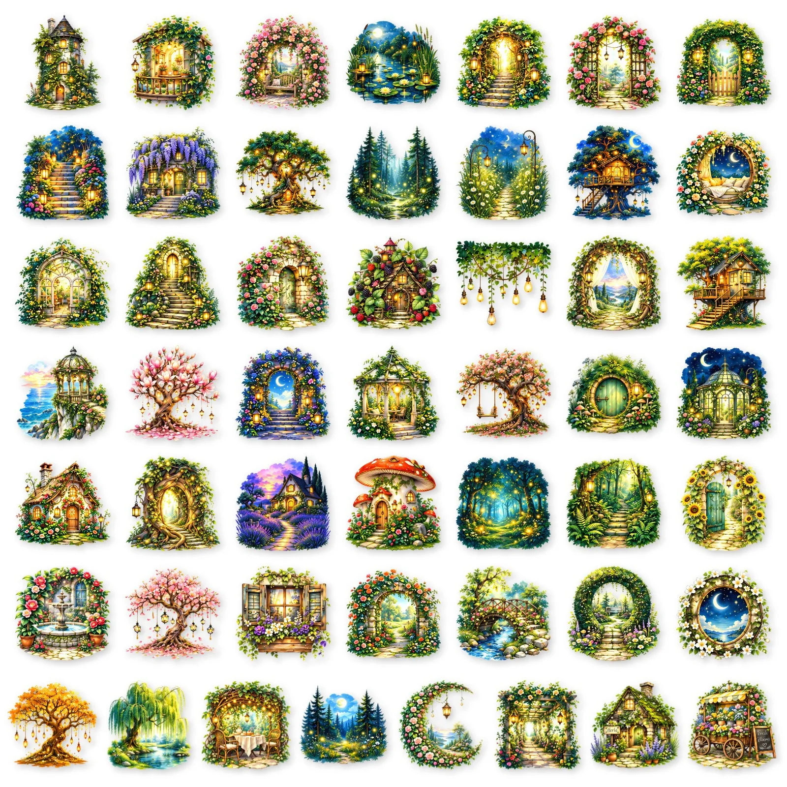 50 PCS HD Magic Forest Elf Wooden House Mushroom House Transparent Waterproof Stickers Decorate Pencil Case Hand Account - view 6