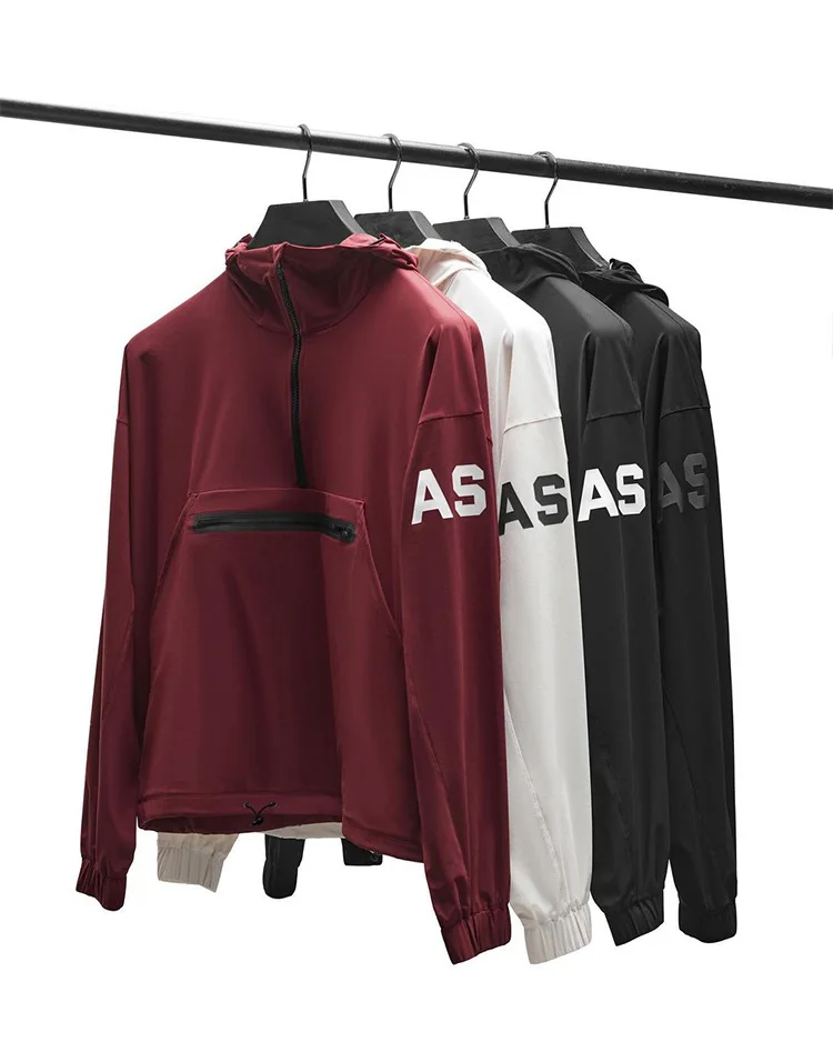 Mens Hooded Running Jackets Gym Workout Fitness Clothing Quick Dry Waterproof Basketball Sports Coat Windbreaker Hoodies Jackets