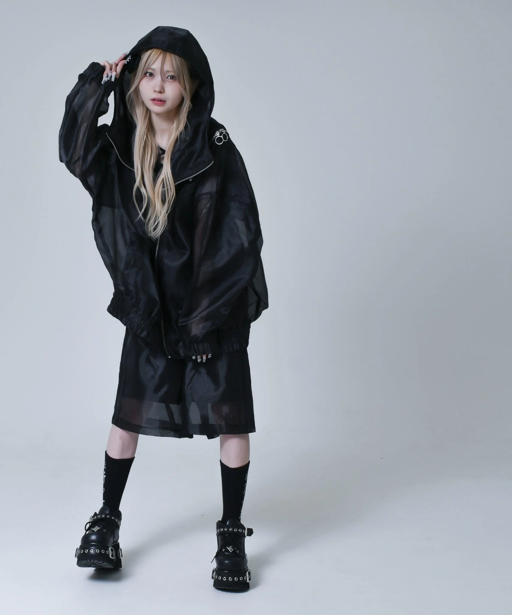 Japanese Mine Dark Punk Sub-Culture Sports Style Transparent Organza Sun Protection Oversized Thin Coat Loose Knee Length Shorts