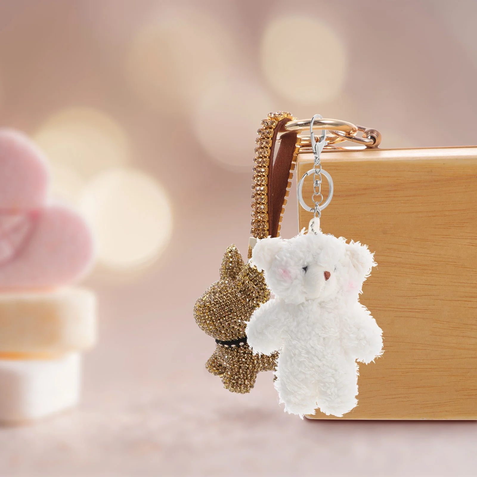 2 Pcs Key Chain Pendant The Gift Rings Fluffy Keychain for Girls Kawaii Ornament Party Favors Kids Women Plush Alloy Bear