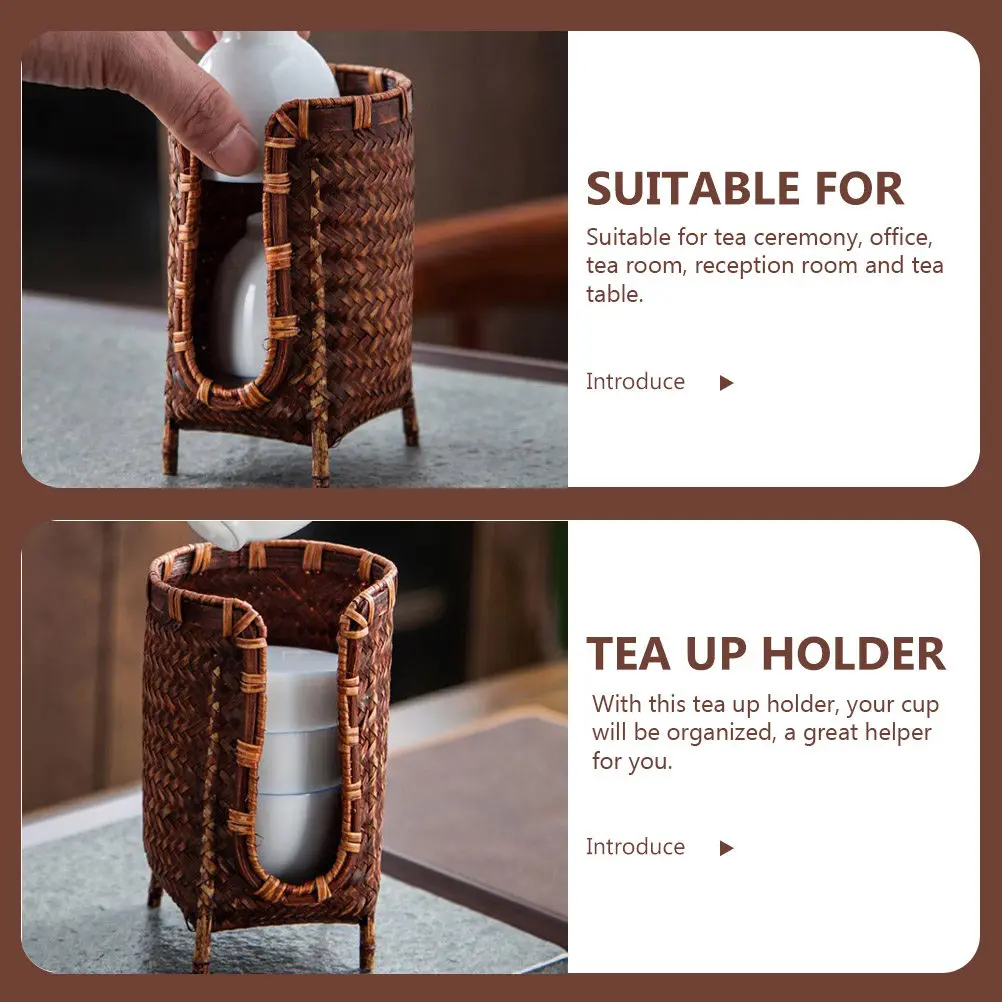 

Бамбуковый органайзер для чайных чашек, корзина для хранения в стиле ретро для чайной церемонии, офиса, чайной комнаты