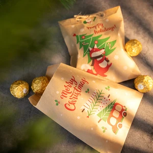 Túi quà của Giáng sinh vui vẻ, ông già Noel Retro, Fox, Túi giấy Kraft với nhãn dán, ưu tiên cho bữa tiệc Giáng sinh, Lịch phiêu lưu DIY, 24 bộ 10 túi bán hàng chính Papelao - №5