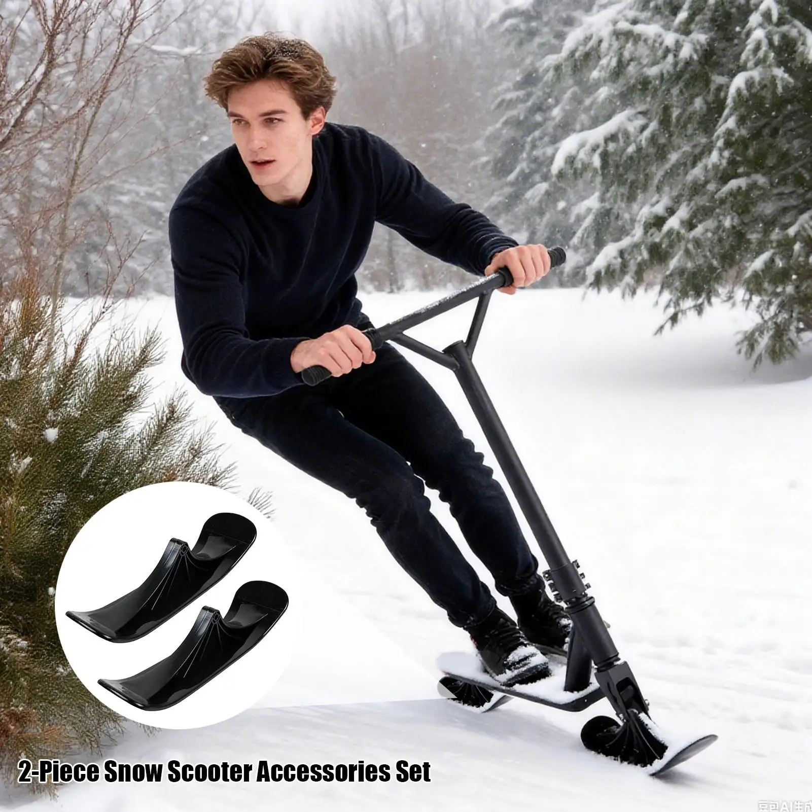Sled Conversion Kit 1 Pair Winter Sports Sledge Snow Sled Ski Scooter Conversion Kit for Sand Grass Uneven Gravel Roads Park