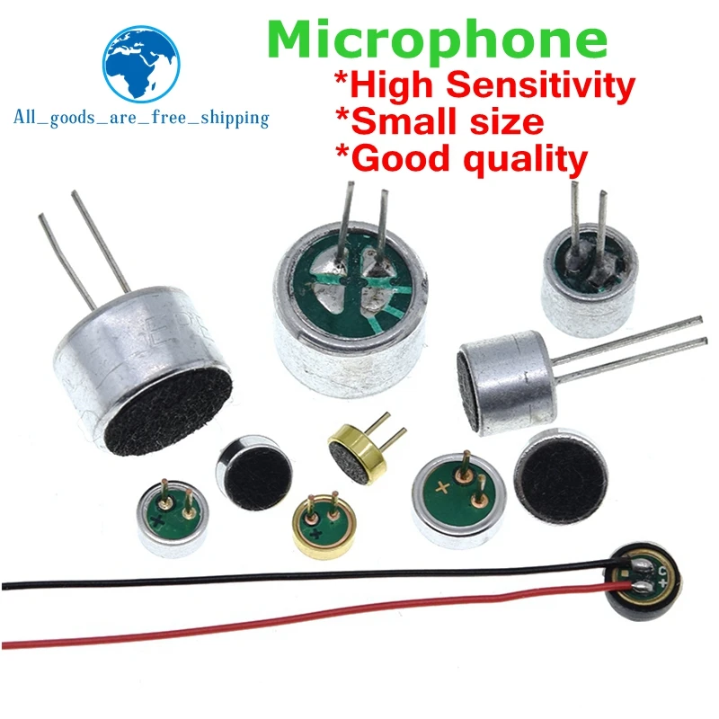 TZT 10 шт./лот микрофон 9x7 мм 9767 6x5 мм 6050 6x2,2 мм 6022 4,5x2,2 мм 4522 4x1,5 мм 4015 Электретный микрофон с 2-контактным звукоснимателем