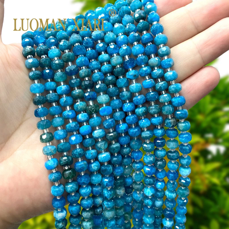 Natural Stone Gem AA Apatite 6x8mm Faceted Rondelle Loose Spacer Beads for Jewelry Making Diy Bracelets Charms Accessories