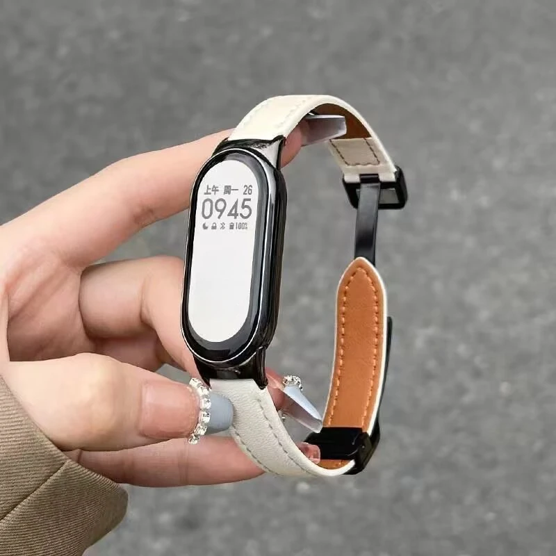 حزام جلدي لـ Xiaomi Mi Band 9 حزام بديل بإبزيم مغناطيسي سوار معصم لـ Xiaomi miband 8 mi band Correa Strap