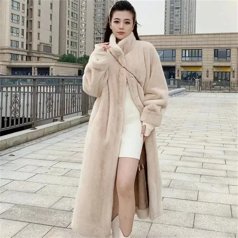 Pop 2024 New Long Mink Fur Integrated Fur Coat Women's Thick High-End Environmentally Friendly Coat Popular WinterThick Warm Jac