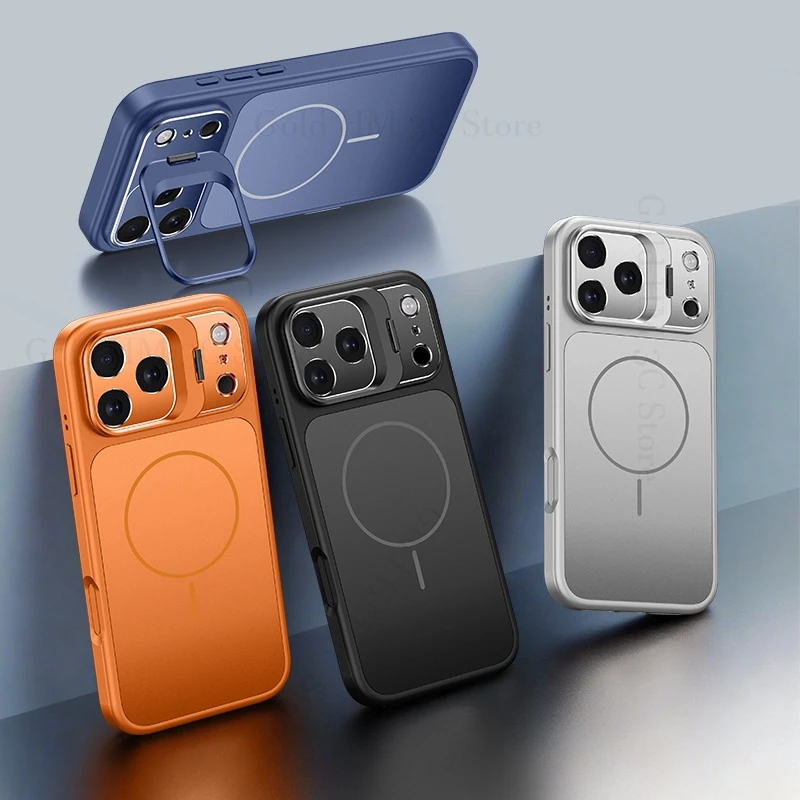 

For iPhone 17 Pro Max Flip Lens Kickstand Matte Case For Apple 17 Pro Camera Invisible Bracket Magsafing Cover For iPhone 17 Pro