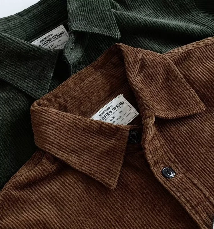 

American Sle Heavyweight Retro Corduroy irt Men's Autumn Winter Loose Large Size Casual Workwear Long Sve Hong Kong Sle