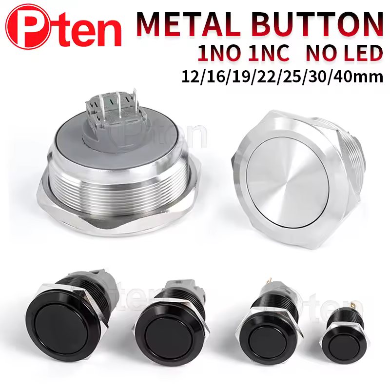 12/16/19/22/25/30/40mm Waterproof Metal Push Button Switch NO LED Light Momentary Latching Car Engine Power Switch 1NO1NC