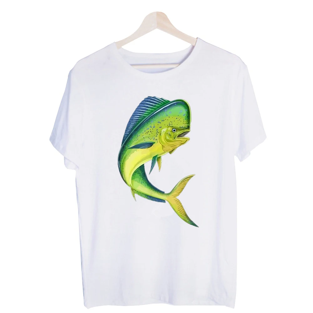 Men's Mahi-Mahi Fish Graphic Tee, Short Sleeve Crew Neck T-Shirt for Casual Summer Outfits and Fishing Enthusiasts
