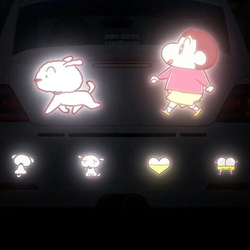 Cartoon Crayon Shin-Chans Car Stickers Reflective Warning Stickers Kawaii Reminder Safety Motorcycle Bicycle Reflective Stickers