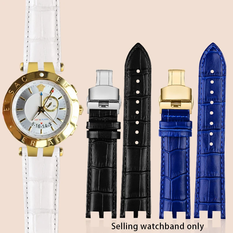 Watch Band for Versace V-RACECHRONO Series GMT Double Concave Convex Interface Calfskin Watch Strap Watch Accessories 24mm Strap