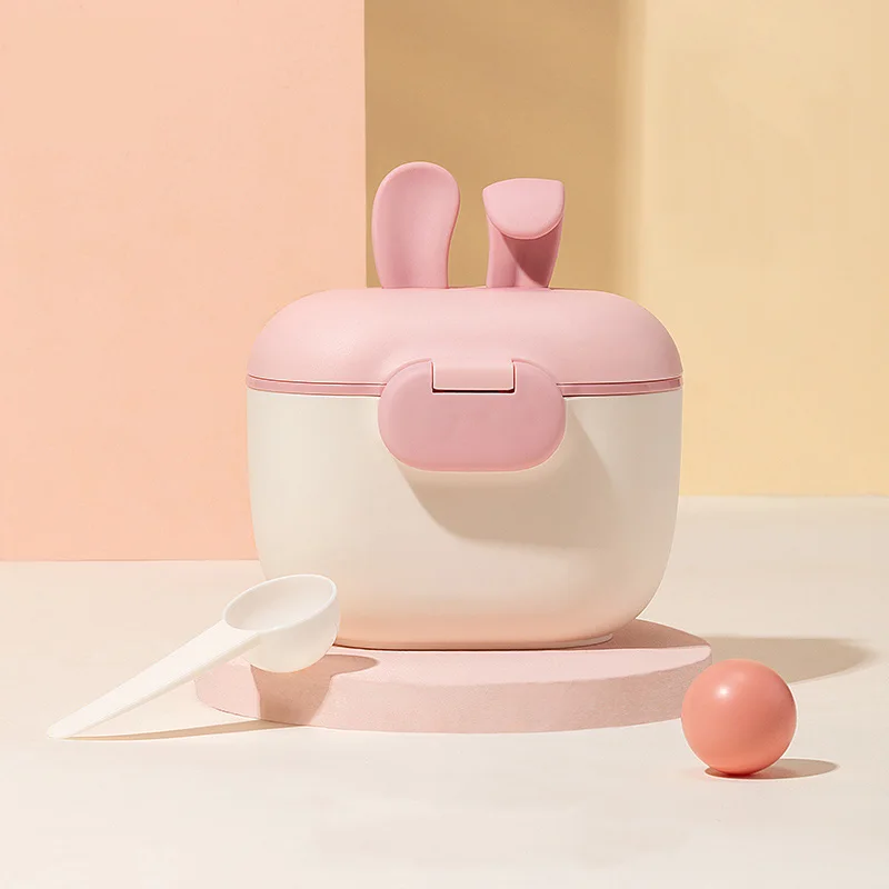 New Silicone Rabbit Ear Formula Dispenser, Milk Powder Container, Matte Surface Milk Powder Box with Spoon, Lock and Strap