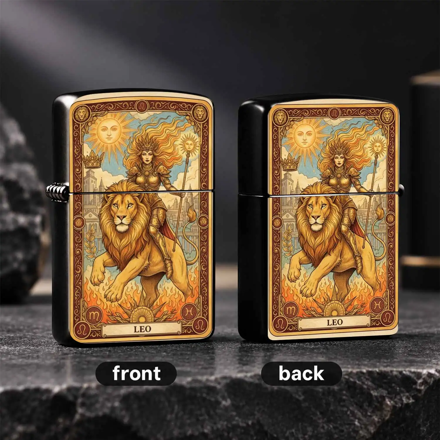 Vintage Tarot Style Leo Themed Lighter, Exquisite Zodiac Sign Themed Decorative Ornament, Creative Collectible Gift For Daily Scenes, Unique Nice Present For Friends And Zodiac Lovers, Delicate Retro Patterned Practical Accessory A Humorous