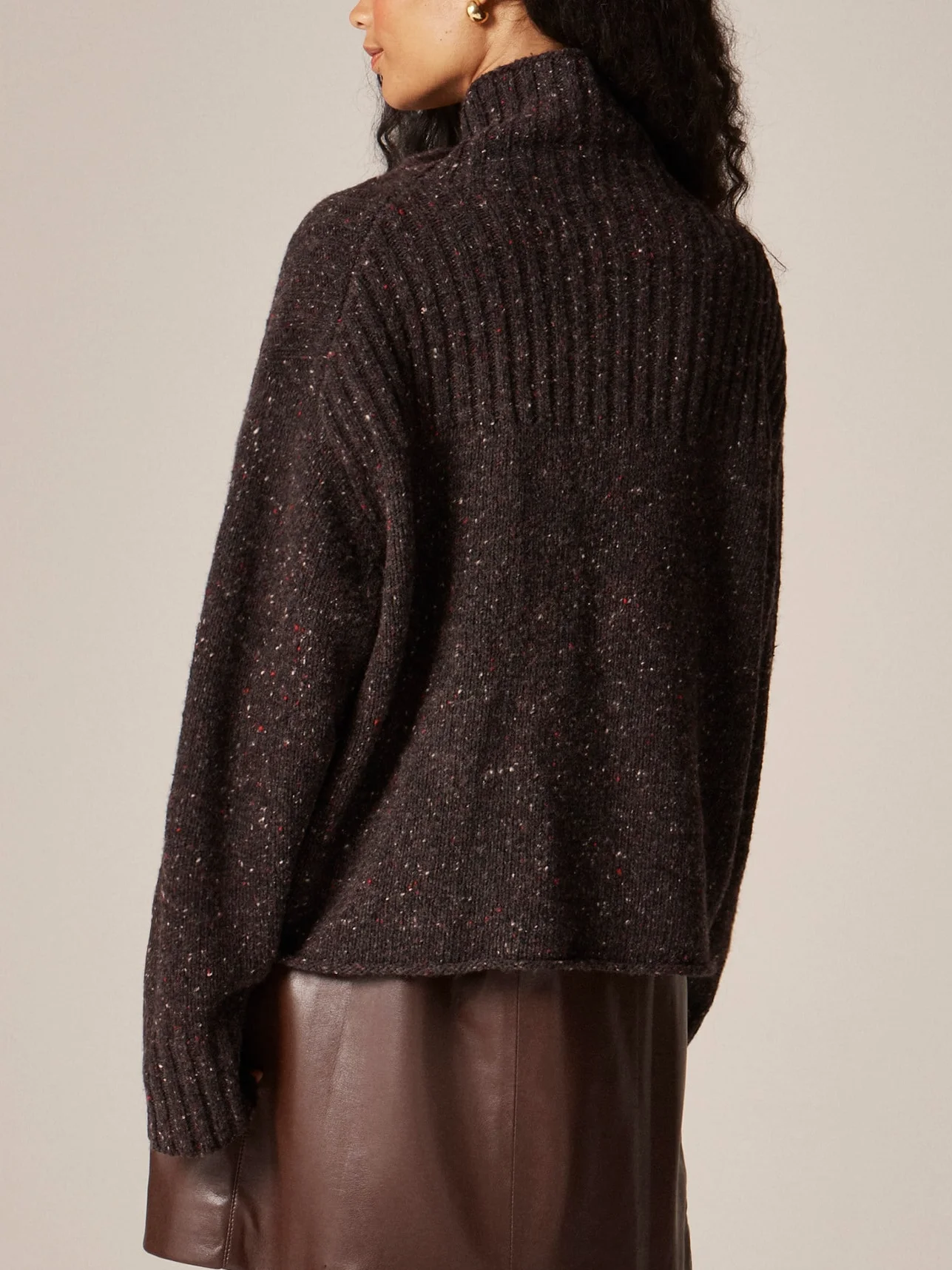 

Brown Lady Casual Turtleneck Pullover Solid High Collar Full Sleeve Loose Warm Pullovers Women Daily Chic Commute Street Sweater