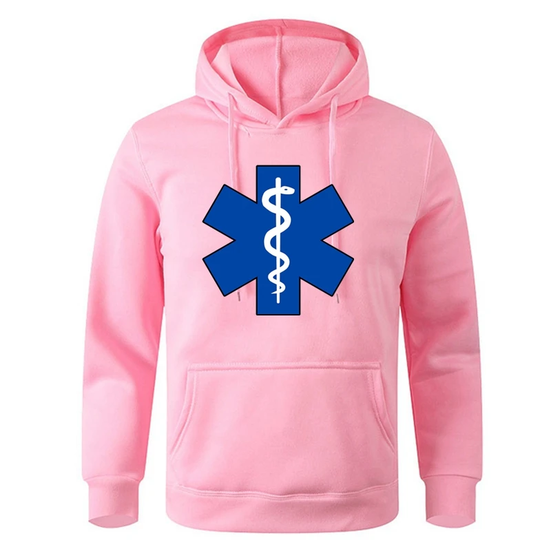 EMT ambulance Printing Hoodies Mens Personality Fashion Hoody Hip Hop Fleece Streetwear Loose Pullover Spiritual Hoody