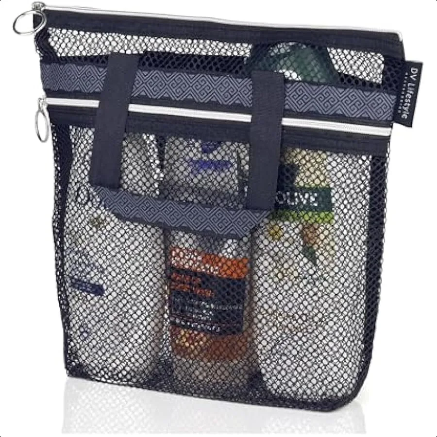 

Mesh Shower Bag 10.2x9.9'' QuickDry Caddy with Zipper and 2 Pockets. Portable Toiletry Tote for Bathroom Gym Travel Camp Beach