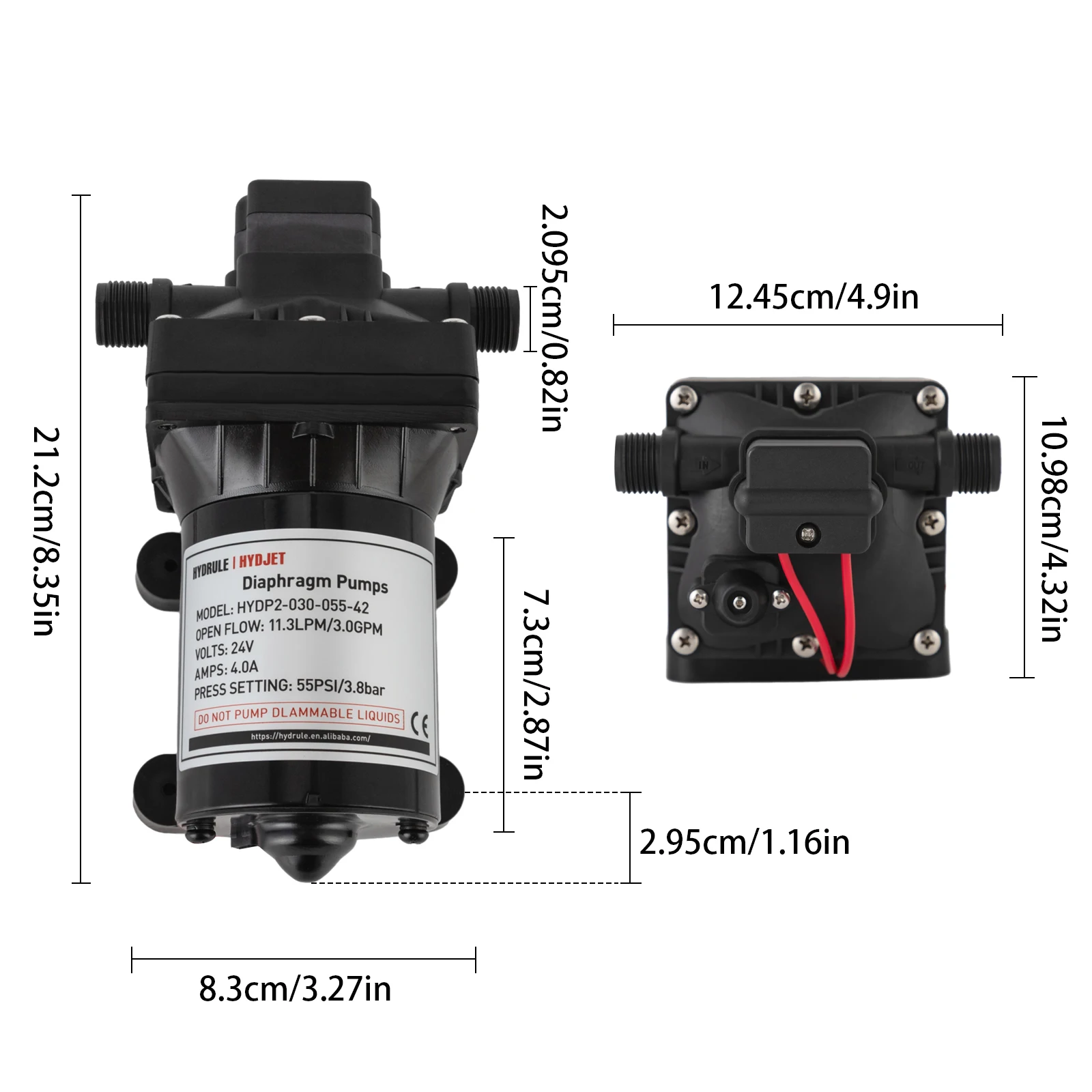 24V Water Diaphragm Pressure Pump for RV/Boat, Camper Caravan Membrane Water Pressure Pump Self-priming Booster Pump