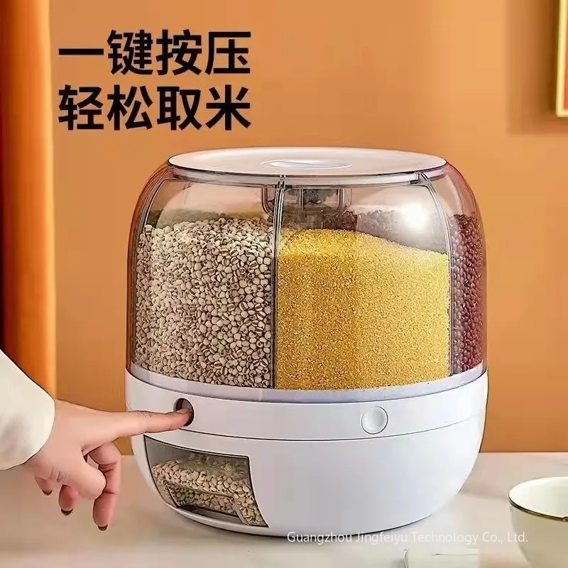 rotating-6-grid-grain-dispenser-one-touch-output-storage-container-for-rice-grain-sealing-and-moisture-proof-organizer
