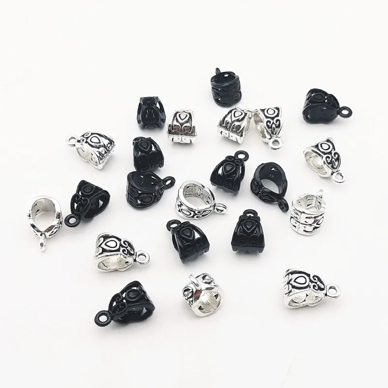20Pcs/Lot 13x8x8mm Beads Bails Pendants Jewelry Making DIY Necklace Antique Silver Plated Beads Bails Pendants Charm Beads Bails