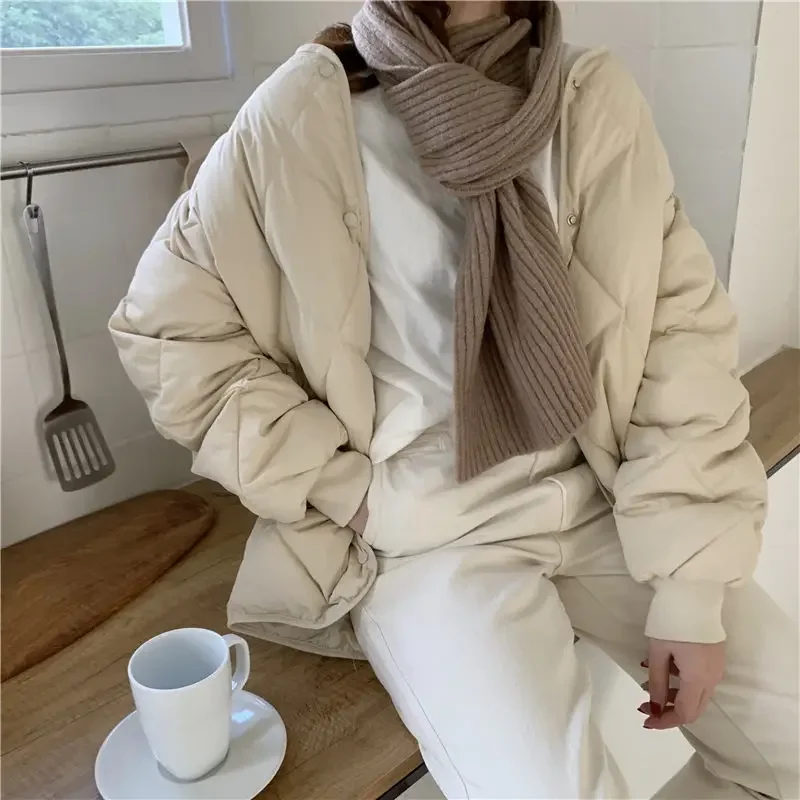 Winter Outwear Casual Jackets Solid Tops All-Match Simple Fresh Stylish Warm Women Coat Loose Thicken Khaki  Puffer Jacket Coats