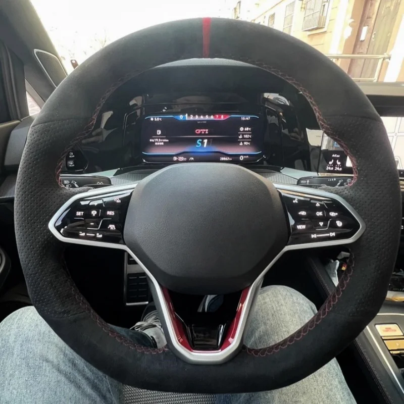 Customize Suede Leather Car Steering Wheel Cover Atlas Golf 8 Mk8 Sharan Passat B9 Steering Wrap Cover For Volkswagen Tiguan