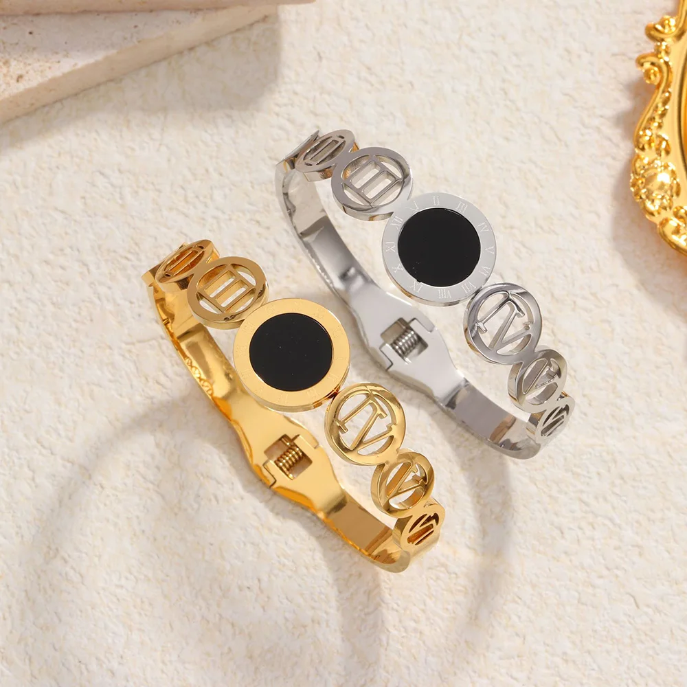 

New Roman numeral disc bracelet, stylish and personalized stainless steel women's bracelet jewelry, zircon inlaid,gift for women