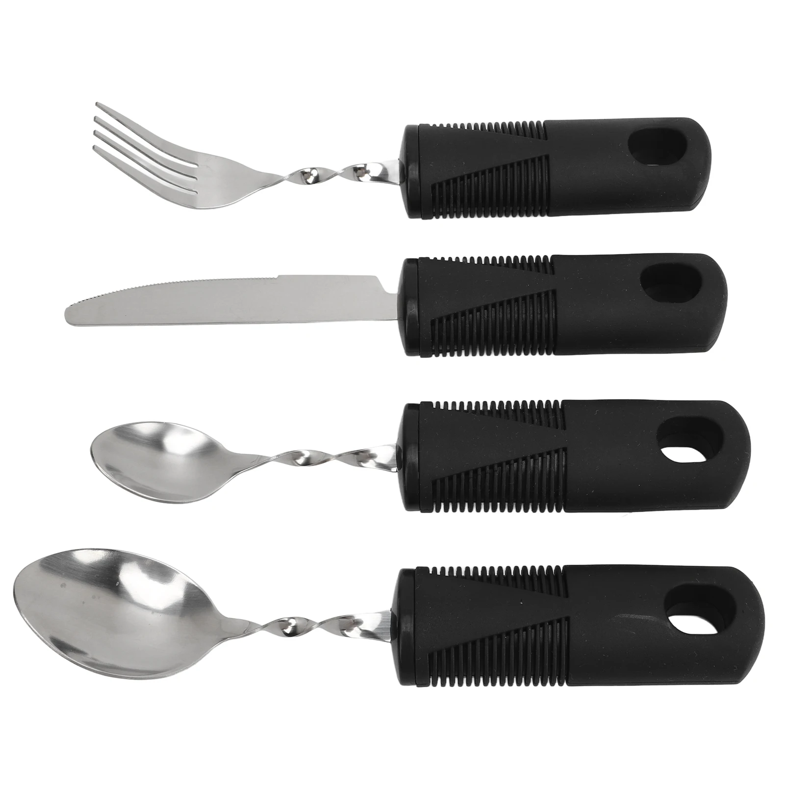 Juego de cubiertos de acero inoxidable con mango de 4 piezas, cuchillo de cocina, tenedor, cuchara, utensilio de ayuda para ancianos, herramienta de cocina