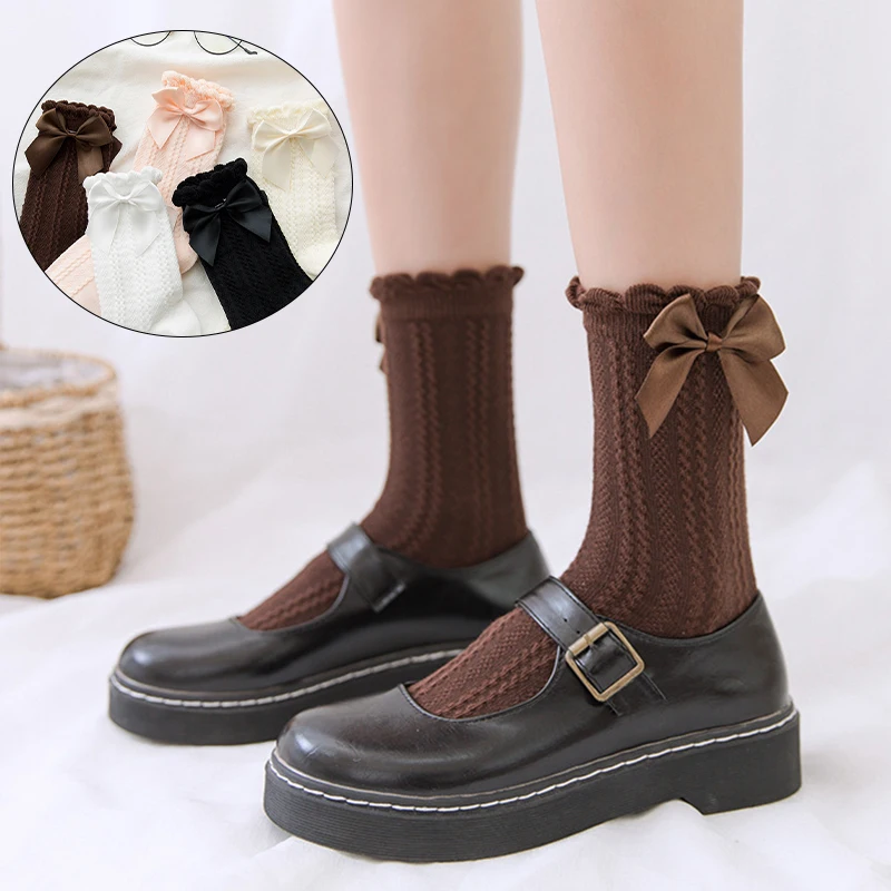 Woman Solid Socks Thin Breathable JK Lolita Mid Tube Sock Elasticity Japanese Style Kawaii Sweet Girls Cute Short Female Sox