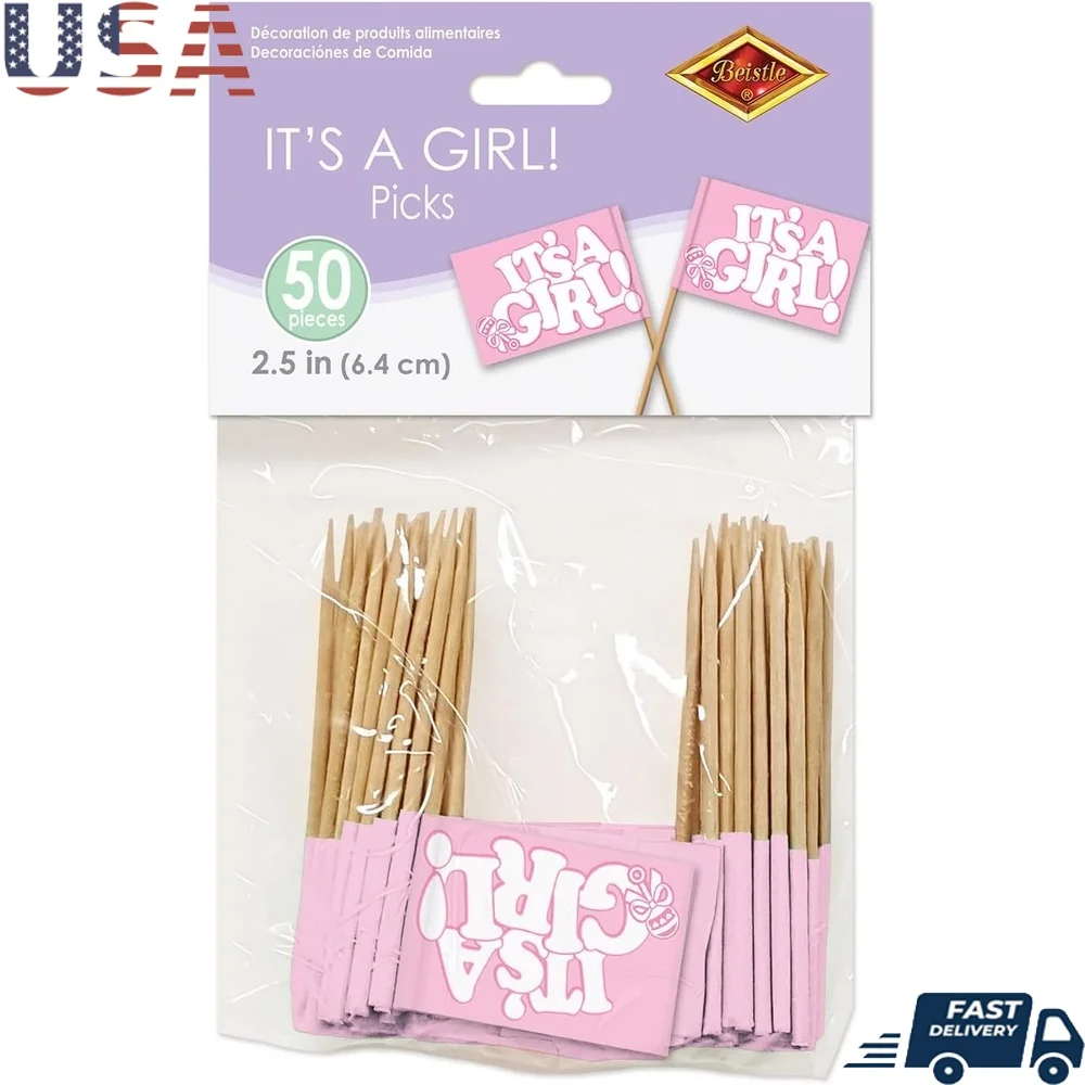 

50 упаковок, палочки для детского душа, 2,5-дюймовые бумажные украшения, розовые, белые, забавные товары для вечеринок, идеальные праздничные мероприятия