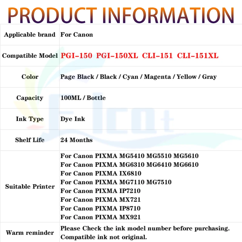 PGI-150 CLI-151 PGI150 CLI151 Refill Ink Refill Ink Kit Dye For Canon PIXMA MG5410 MG5510 MG5610 MG6310 MX721 IP8710 Printer Ink view 6