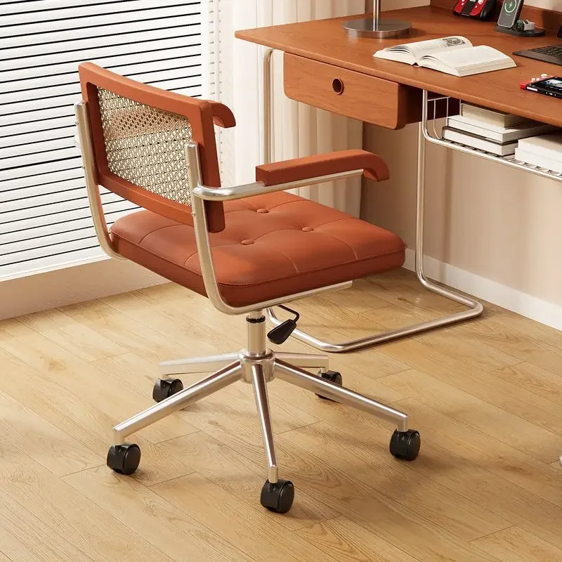 Vintage Woven Office Chair with Adjustable Height Ergonomic Computer Desk Chair Mid-Century Modern