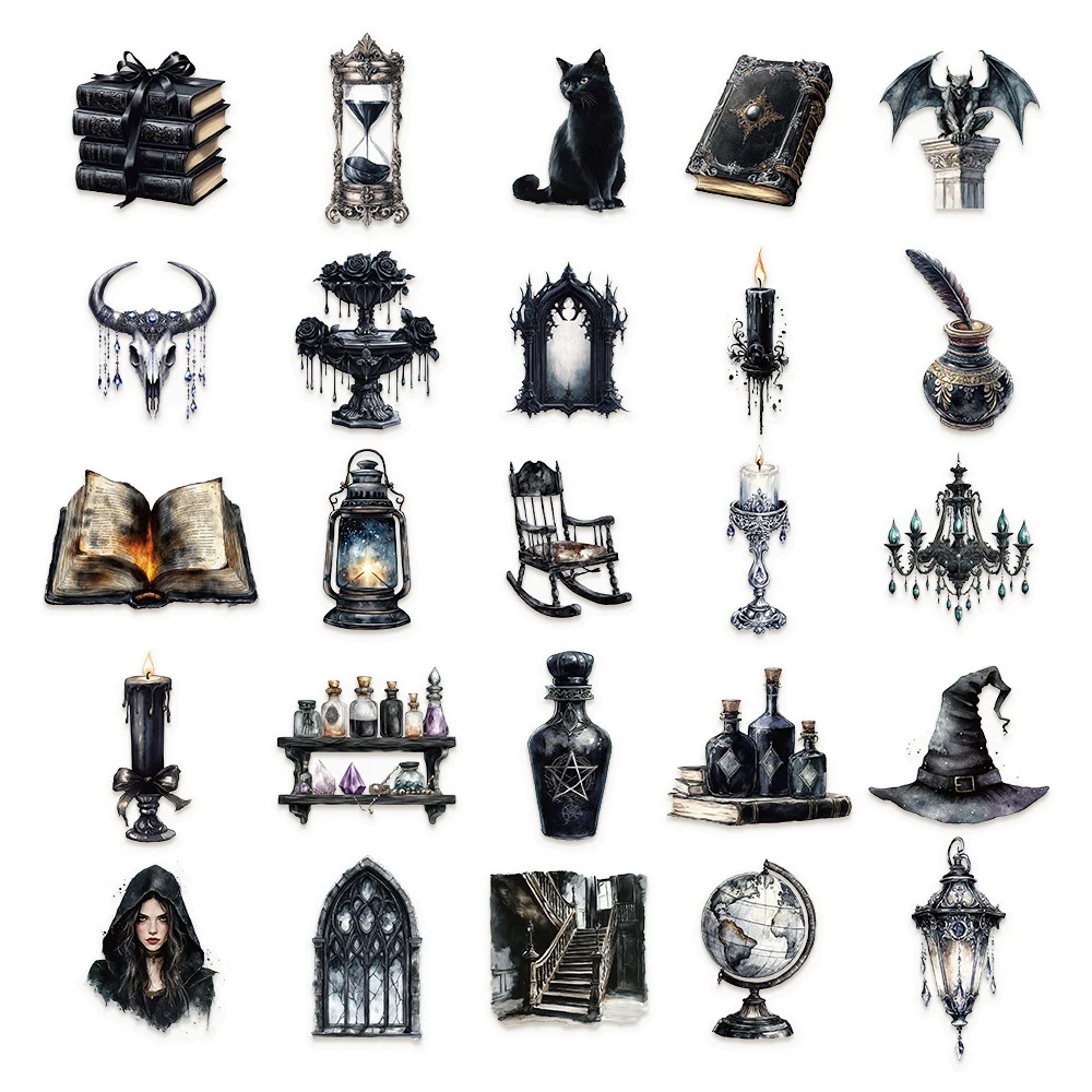 10/30/50pcs Dark Cool Magic Witch Transparante Stickers Retro Gothic Witchy Decals voor Scrapbook Laptop Gitaar graffiti Sticker
