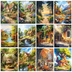 RUOPOTY DIY 5D Country House Diamond Painting Full Round/Square Squirrel Modern Embroidery Home Craft Kit Wall Decoration