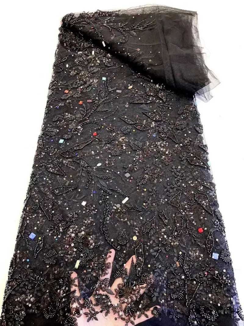 Heavy Dense Beaded Sequin Fabric Allover Handmade Lace Trim for Evening Gown Stage Performance Costume Diy Sewing Cloth Material