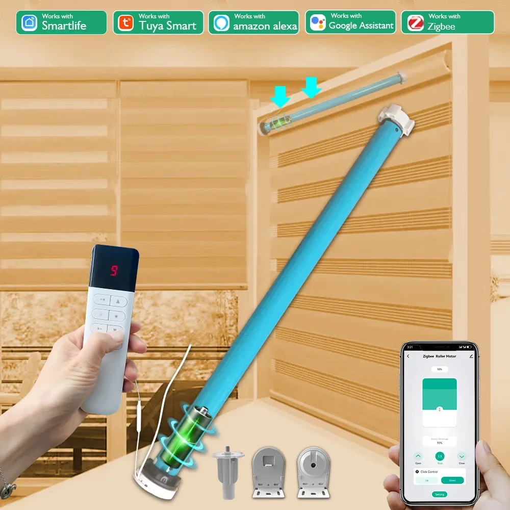 Lifelibero Tuya Zigbee Battery  Window Smart Curtains Blinds Roller Motor For 37 38mm Tube Work Alice Alexa Smart Speaker Home