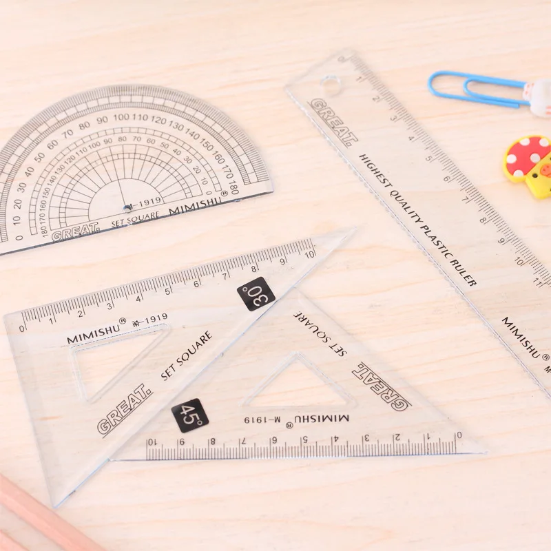 4 Pcs/Set Plastic Rulers Stationery Set Student Multifunctional Combination Ruler Ruler Triangle Protractor Geometry Drawing