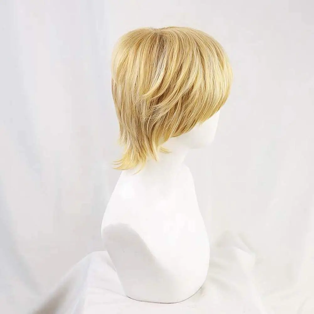 Yellow Synthetic Wig for Armin Arlert AOT Cosplay Final Season 4 Men Short Straight Layered Anime Hair with Bangs
